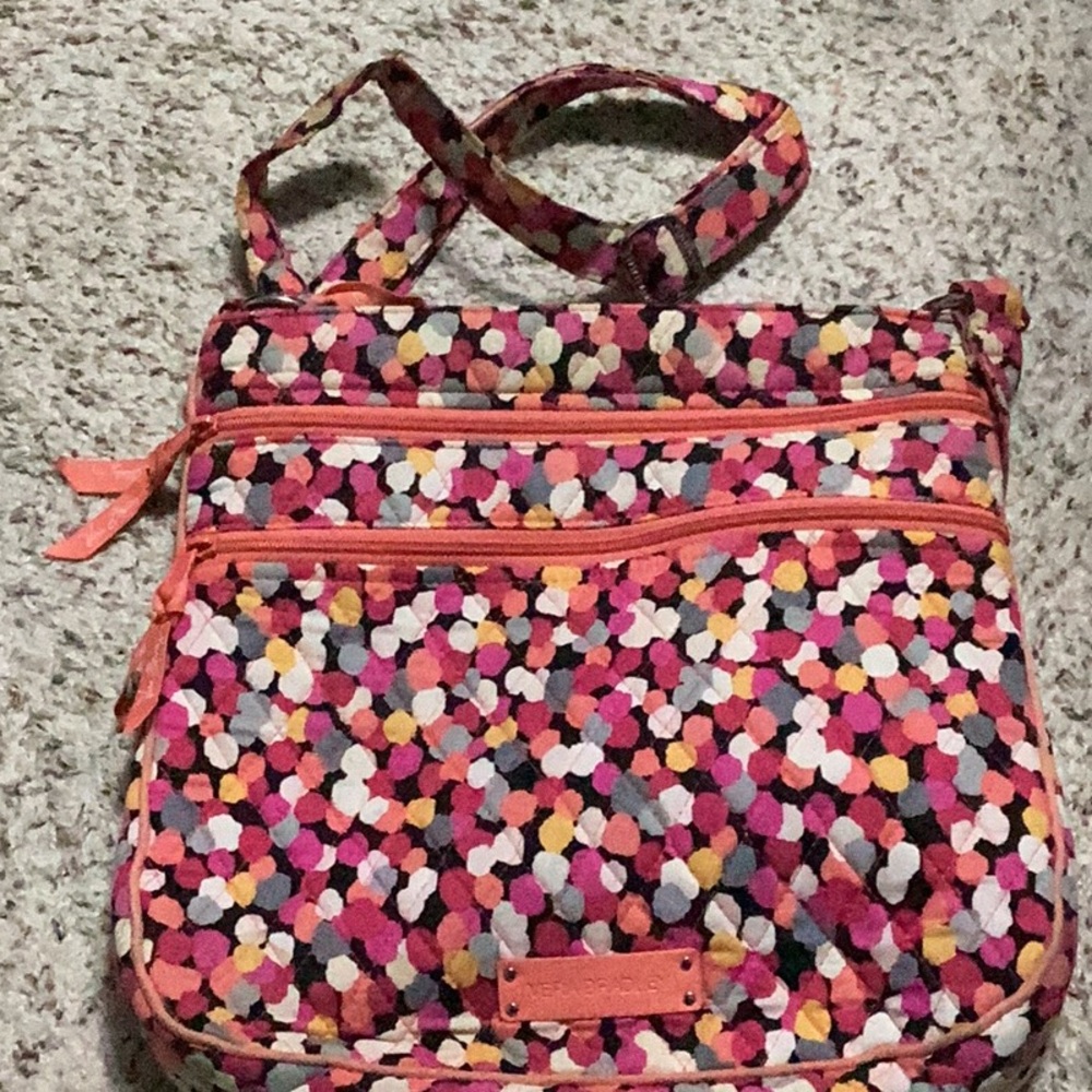 Vera Bradley Pixie Dots Triple Zipper crossbody 12 x 12